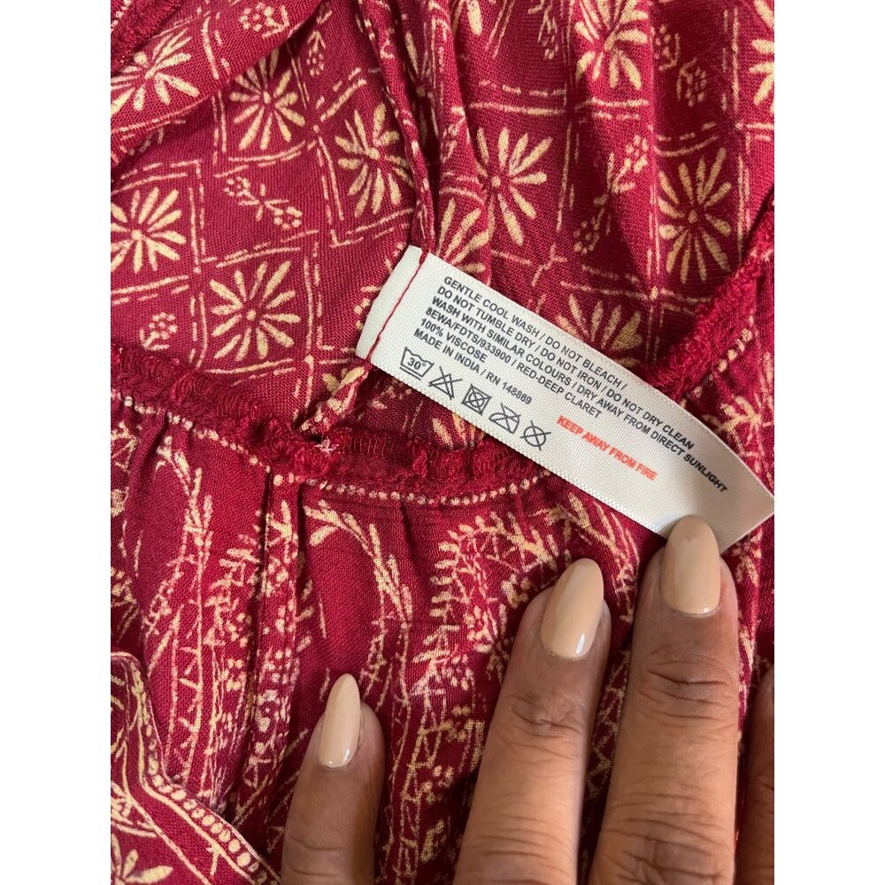 Fat Face Wrap Around Waist Gypsy Geo Print Dress Bottom Tier Burgundy Sleeveless - Picture 7 of 12